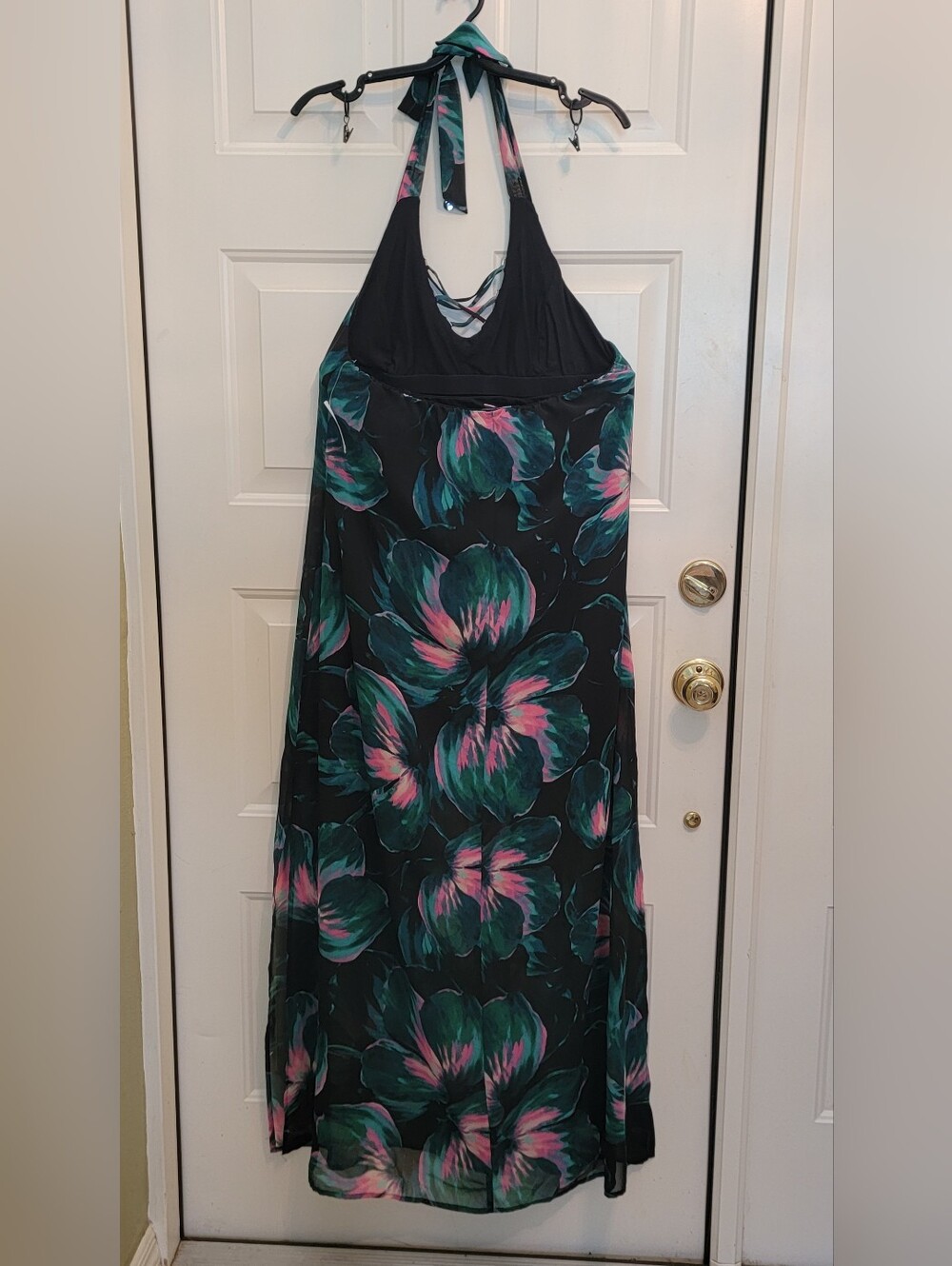 New Jennifer Lopez Green & Pink Floral Halter Maxi Dress Size 16 Petite - Picture 6 of 8